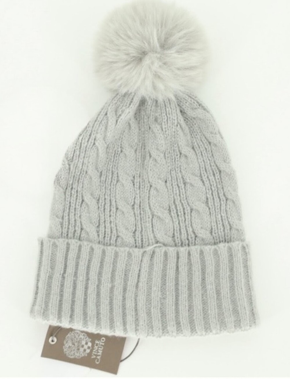 Vince Camuto‎ Light Gray Cable Knit Beanie with Pom-Pom NWT